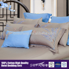 High quality high density satin coton five start Hotel linen Embroidery Flower Pattern Bedding Set